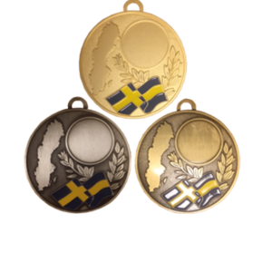 Sverigemedalj 60mm med kartbild, flagga och krans