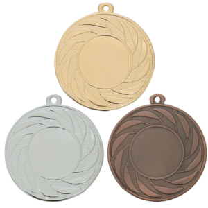 Medalj med ett skruvande mönster, som Brons, Silver och Guld.