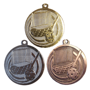 Innebandymedalj i guld-silver-brons