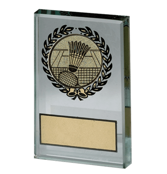 Glasplakett badminton