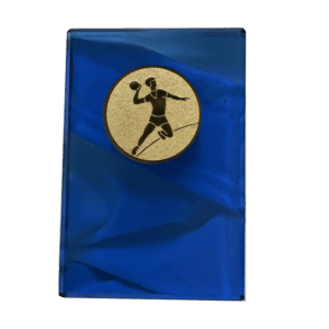 Blå glasplakett handboll manlig