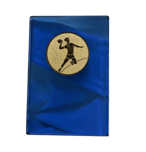 Blå glasplakett handboll manlig