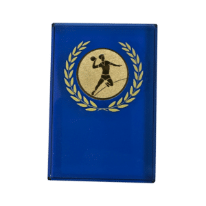 Handbollsplakett, manlig i glas