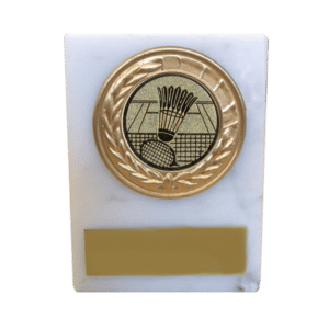 Marmorplakett med Badmintonjetong